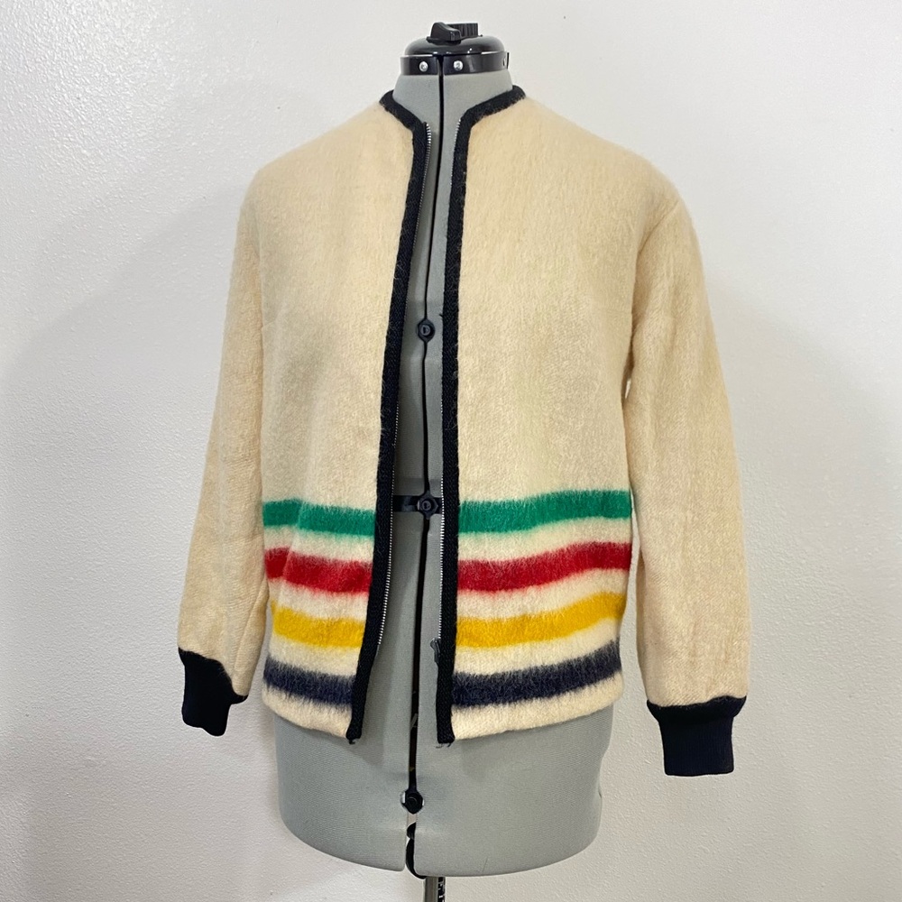 Hudson's Bay 4 Point Stripe Blanket Coat Vintage 60s 70s Wool Bomber Jacket Smal